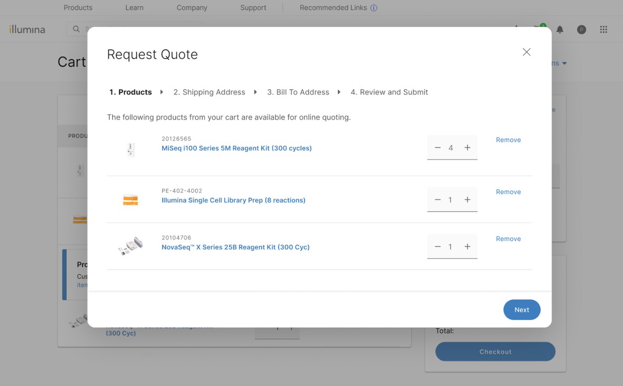 Marketing alert within Illumina cart