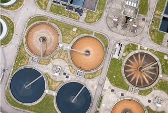 Aerial view of wastewater treatment plant.