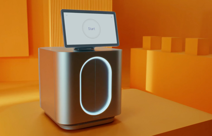 the images shows a MiSeq i100 system with a side view perspective