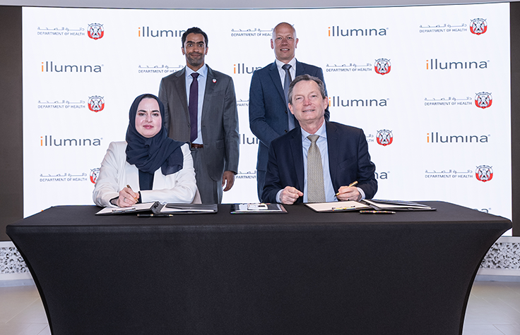 The MOU was signed in the presence of H.E. Mansoor Ibrahim Al Mansoori, Chairman of DoH and Mr Jacob Thaysen, Chief Executive Officer Illumina by Dr Asma Ibrahim Al Mannaei, the Executive Director of the Research and Innovation Centre at DoH and Mr Steve Barnard, Chief Technology Officer Illumina
