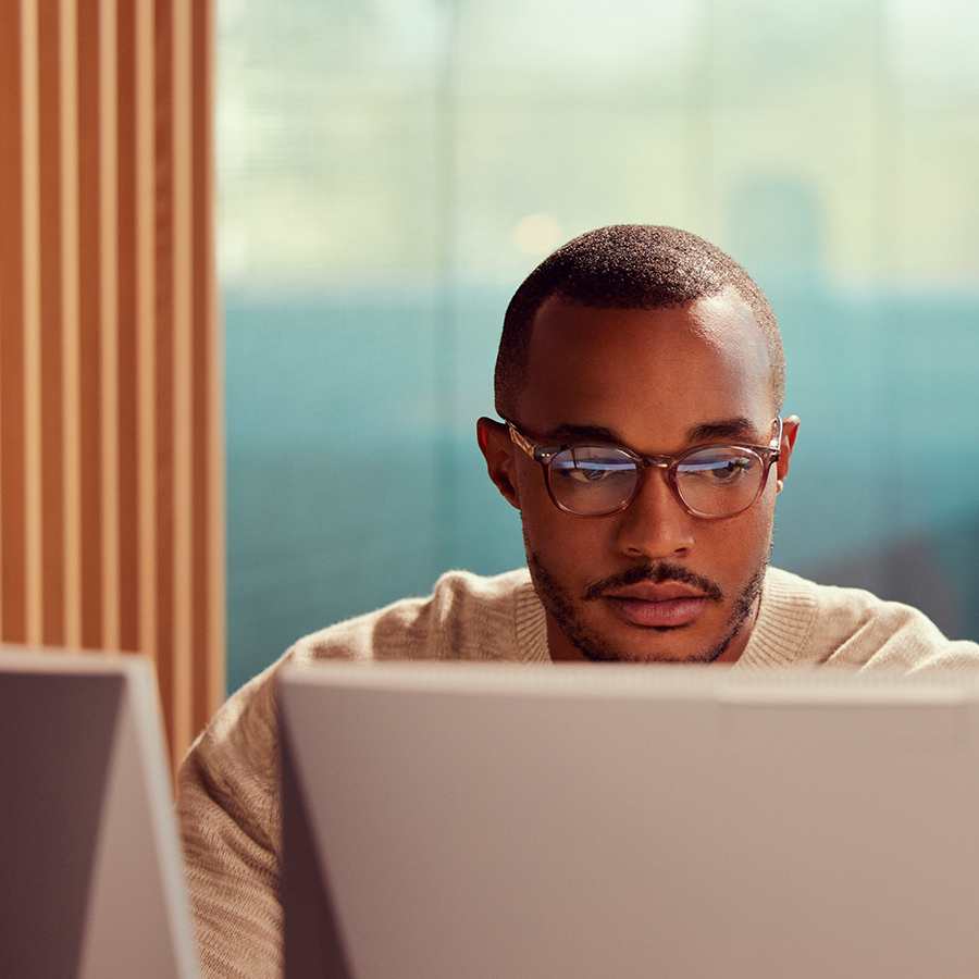 scientist looking at computer screen