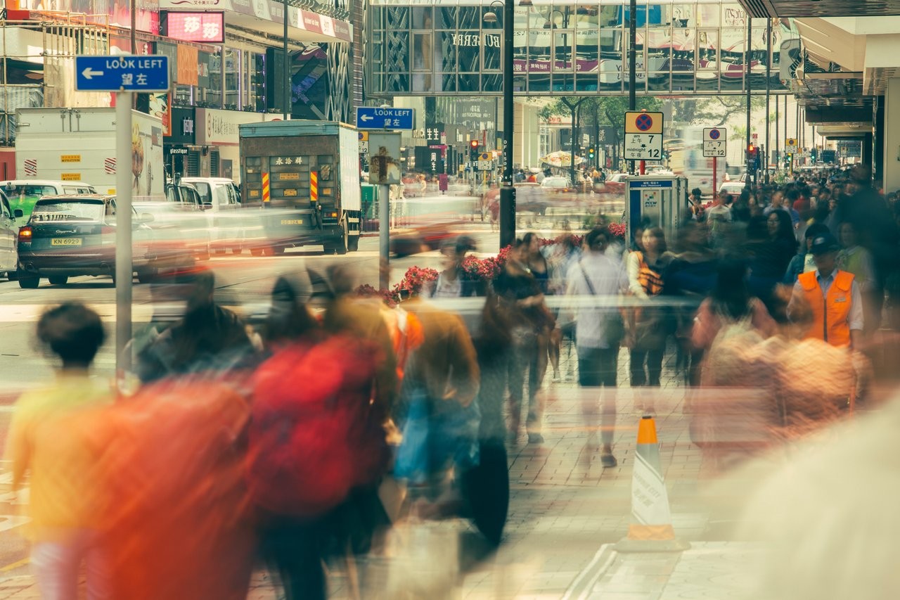 Blurry image to be used as a background City street in Hongkong